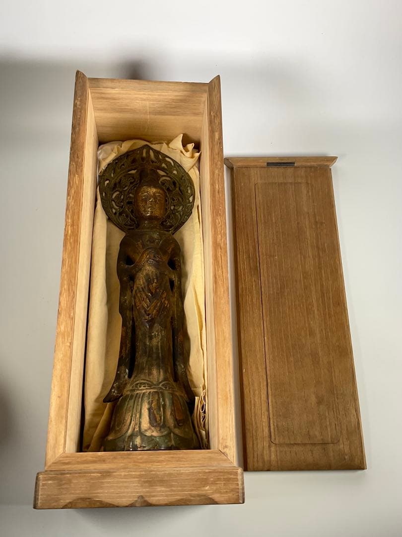 金銅仏　新羅仏　百済仏　観音菩薩　仏像　全高約32cm　仏教美術