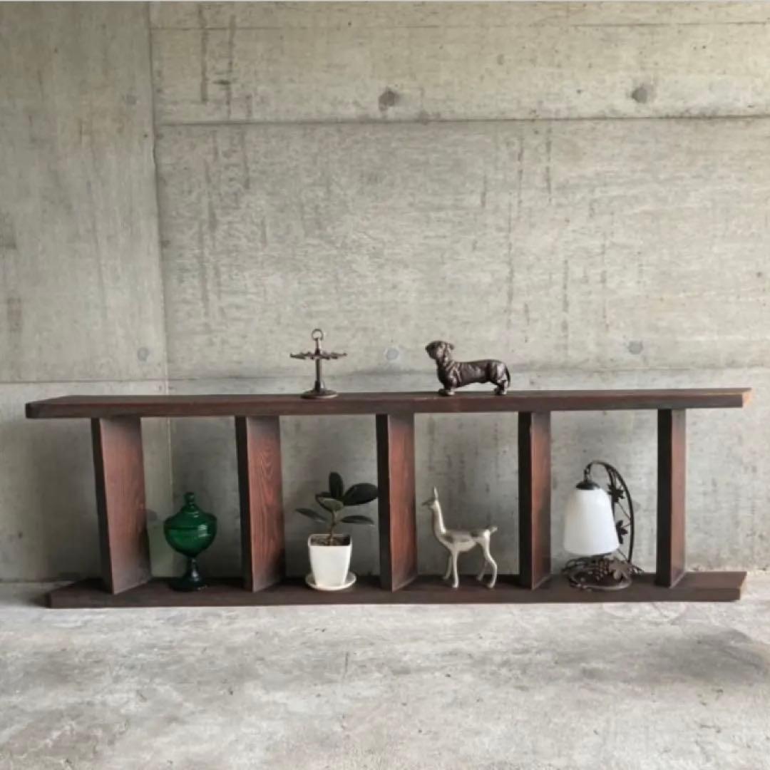 古い味のある梯子 はしご 階段 大型 棚 台 ラック 5段 木製 古民家 レトロ