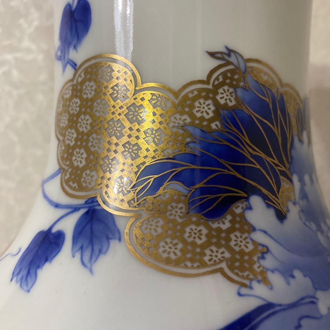 明治時代　オールド初期香蘭社　金彩牡丹染錦花瓶