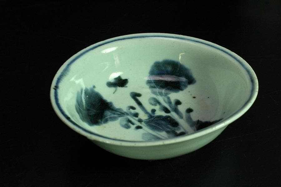 唐物 古染付 青花 青菜紋 皿 十件揃 虫喰い 中国(K-A408)