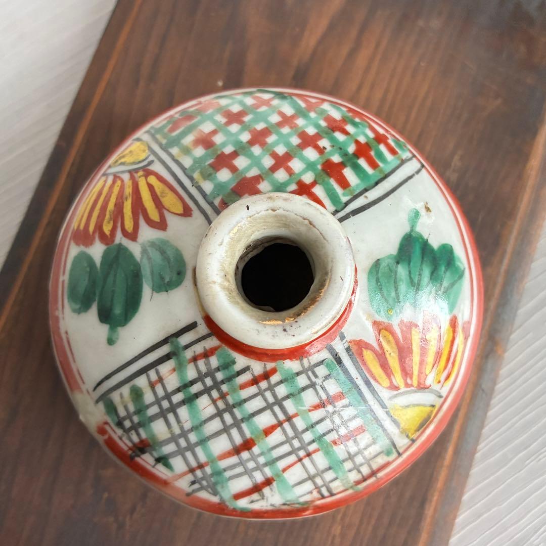 色絵油壺　骨董　時代物　一輪挿し　茶道具　古民具　インテリア　置物　花瓶