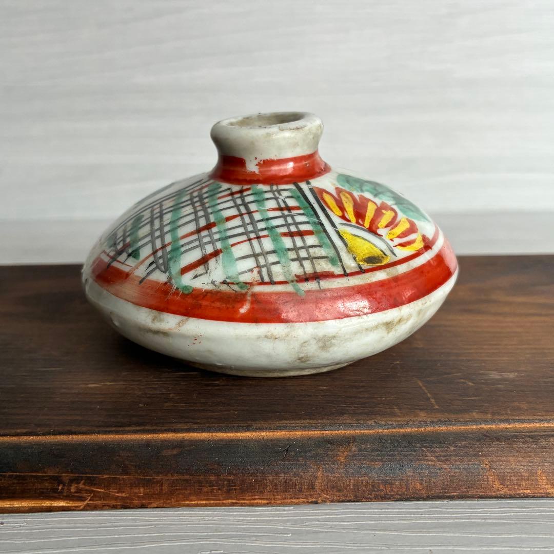 色絵油壺　骨董　時代物　一輪挿し　茶道具　古民具　インテリア　置物　花瓶