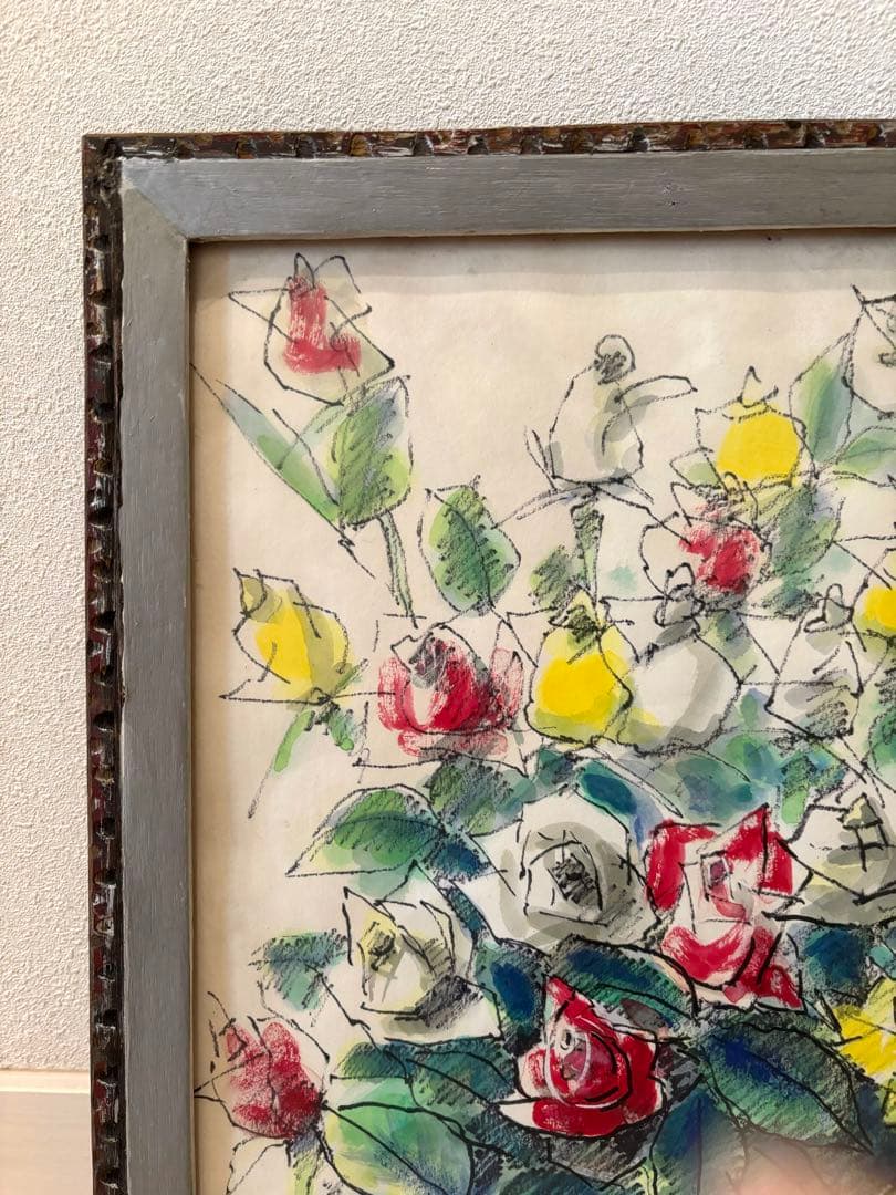 鈴木立海 水彩画 花 バラ 作品ラベルあり