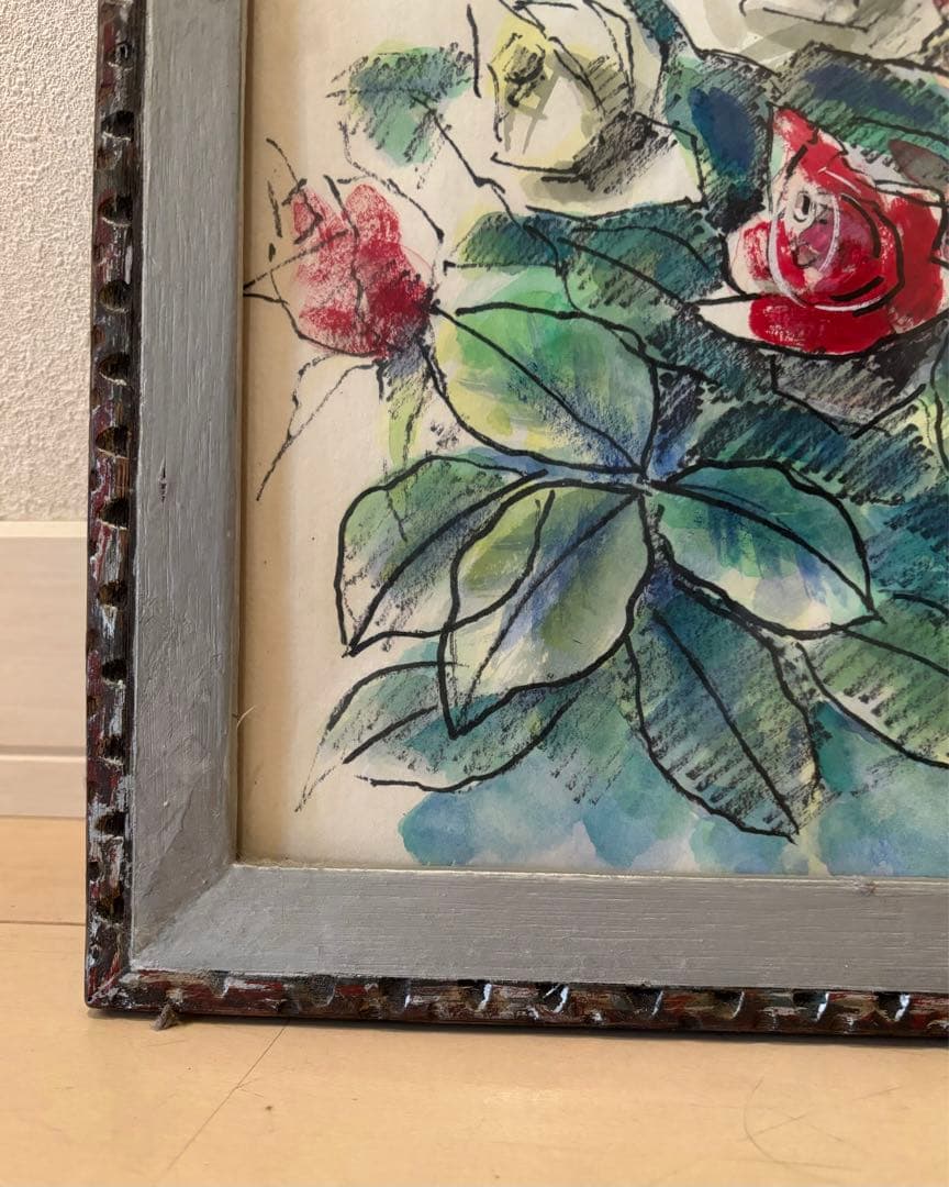 鈴木立海 水彩画 花 バラ 作品ラベルあり