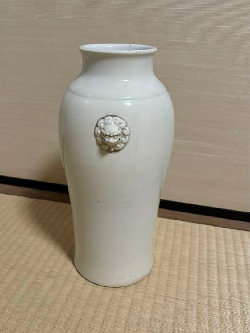 清時代　中国古美術　骨董品　唐物 白磁獅耳花瓶 壺 徳化窯