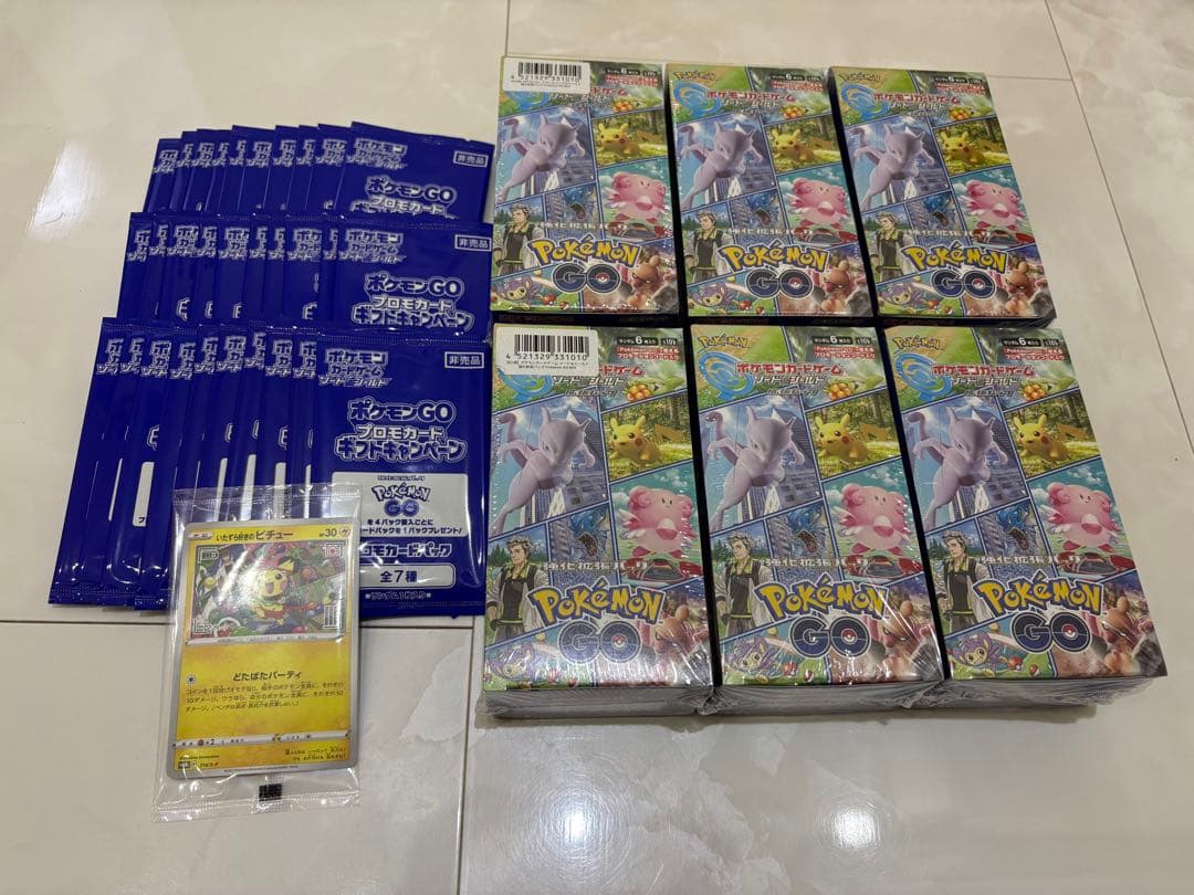 ポケモンGO 6ボックス＋プロモカードパック30パック＋いたずら好きのピチュー