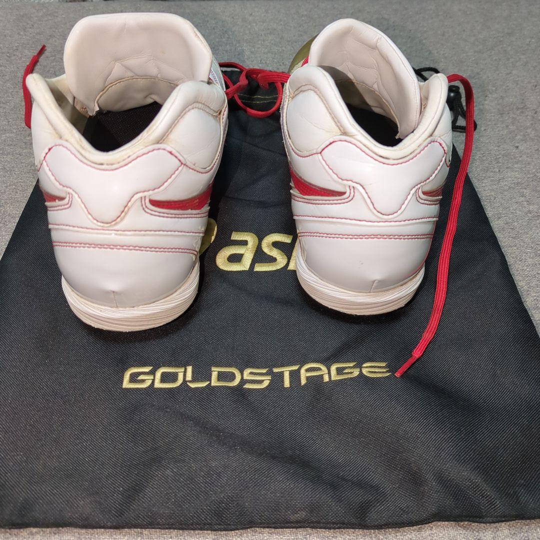 ASICS GOLDSTAGE スパイク ホワイト/レッド超強力Ｐ革付27.5㎝