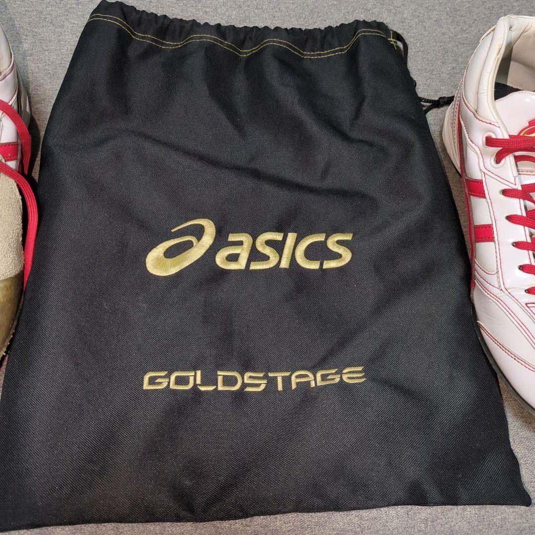 ASICS GOLDSTAGE スパイク ホワイト/レッド超強力Ｐ革付27.5㎝