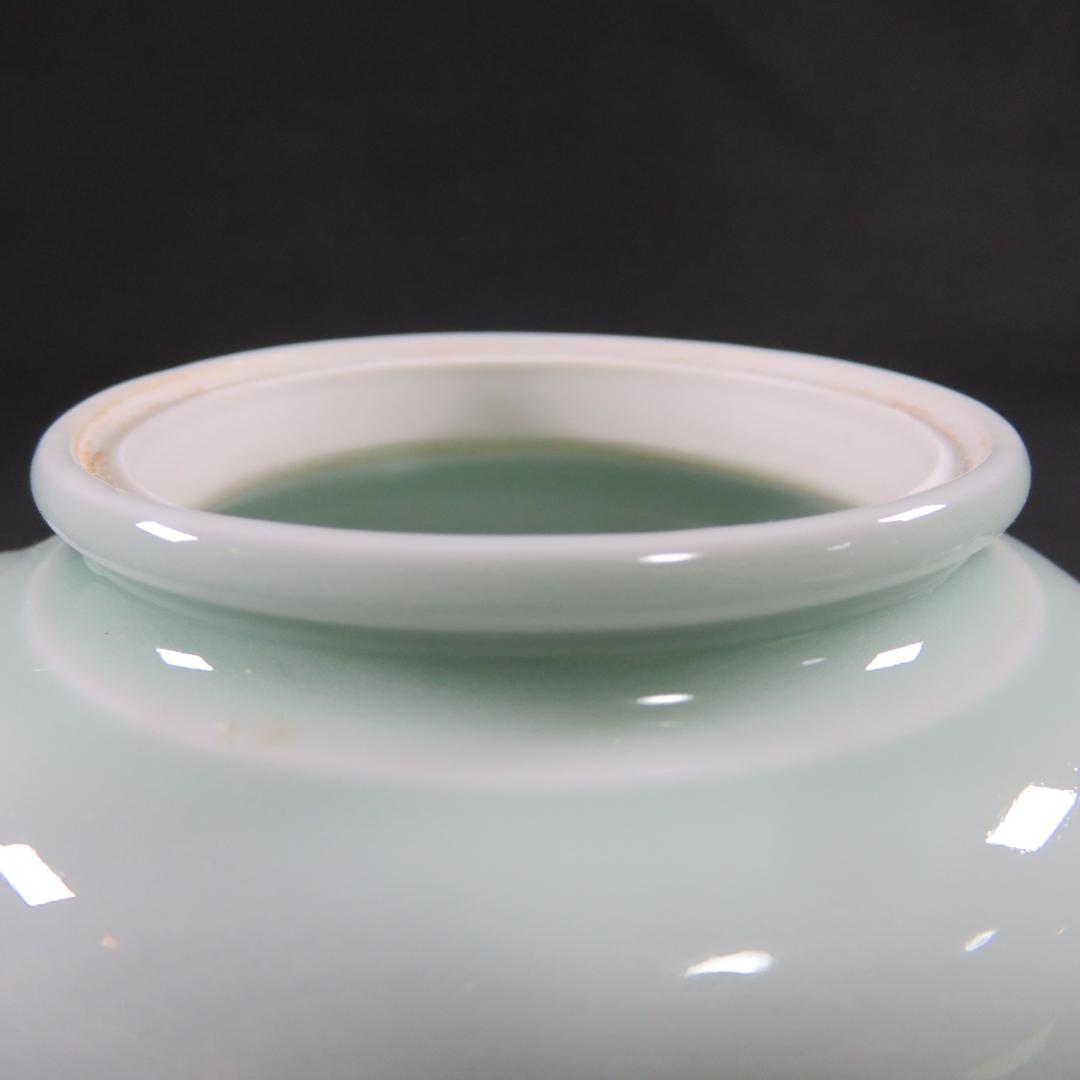 香炉 鍋島焼 新品 在銘 三つ足 耳付き 青磁