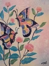 【真作】【複製】掛軸　工芸画　現代アート掛軸　蝶と花　鮮やかな色彩　T32