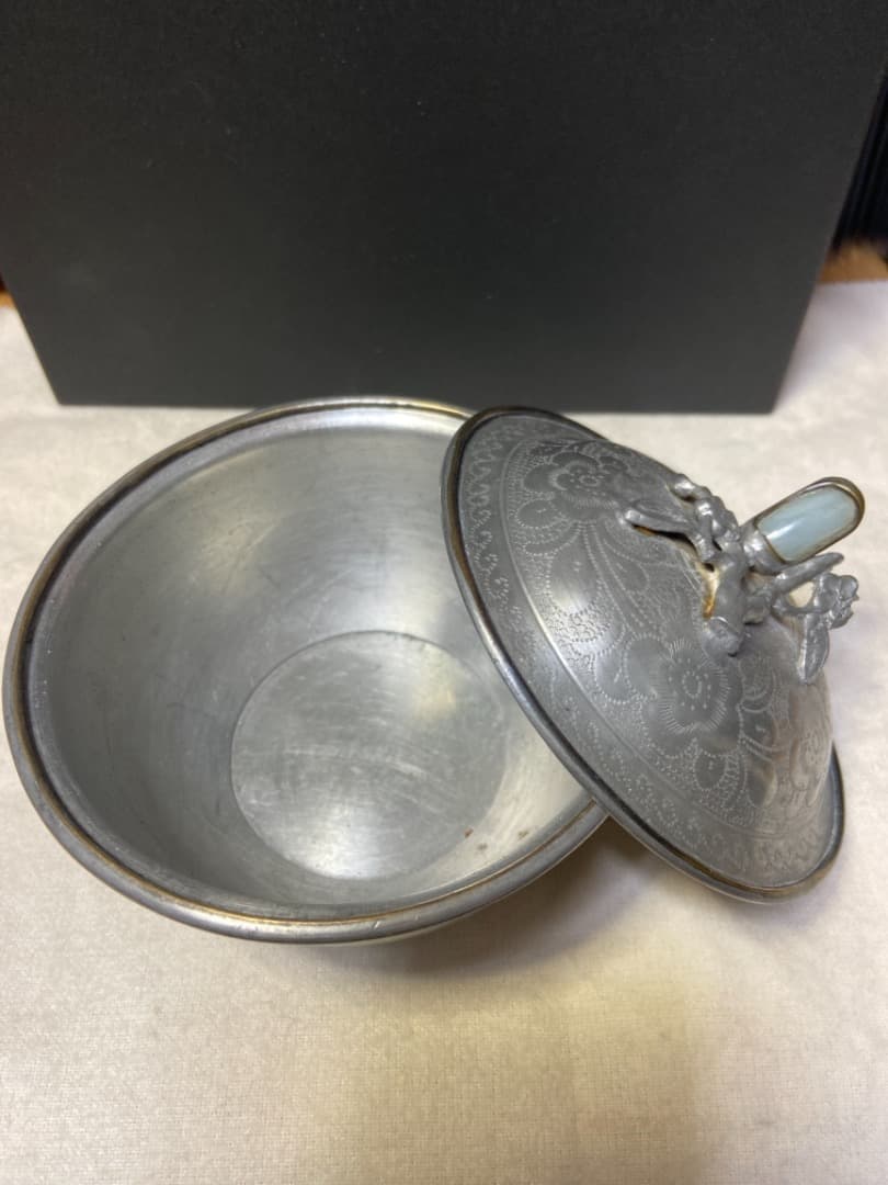 正点銅　茶入/茶筒　茶壺　本錫製　中国古玩/ 裏千家茶道具煎茶