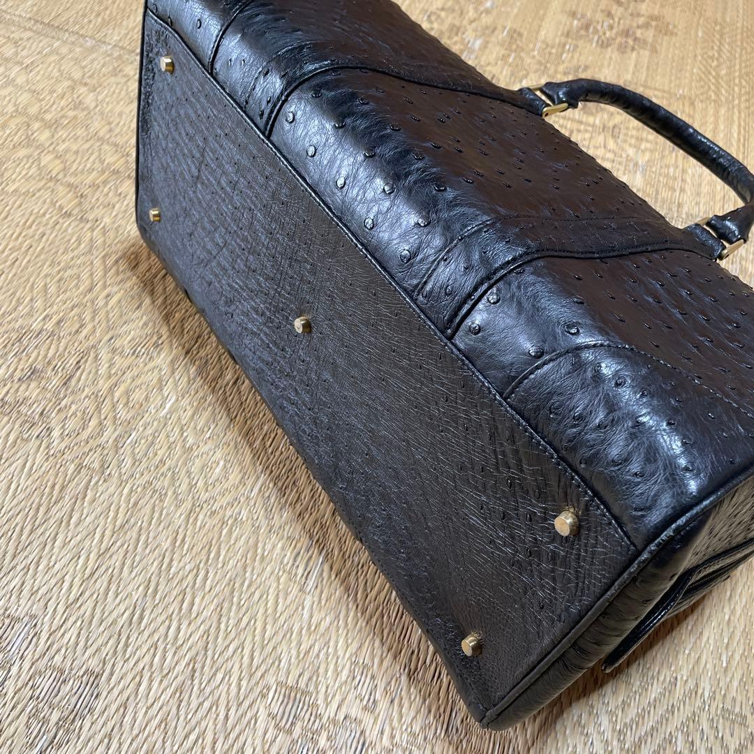 美品 オーストリッチ ボストンバッグ 黒 ブラック 2WAY 旅行 バック