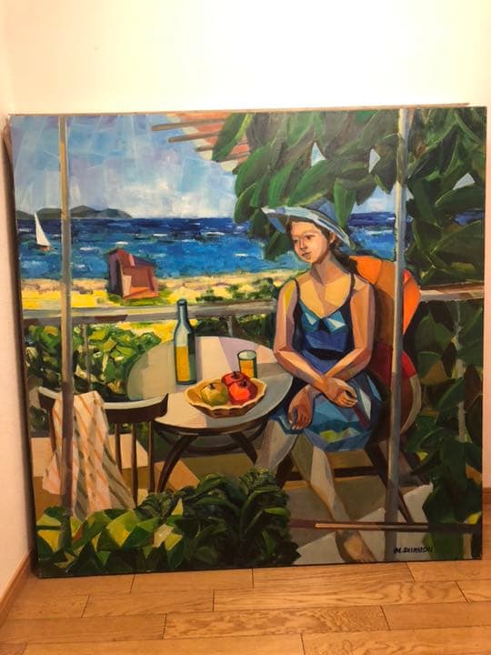 インテリア　絵画 油絵 題ー木陰の女ー f50