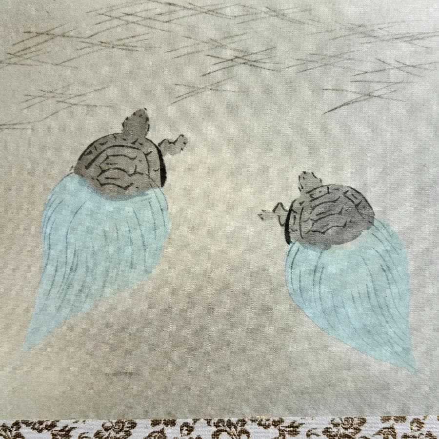 高砂之図 在銘 掛軸 日の出に松双亀 目出度図縁起物 日本画 浮世絵 書画 共箱