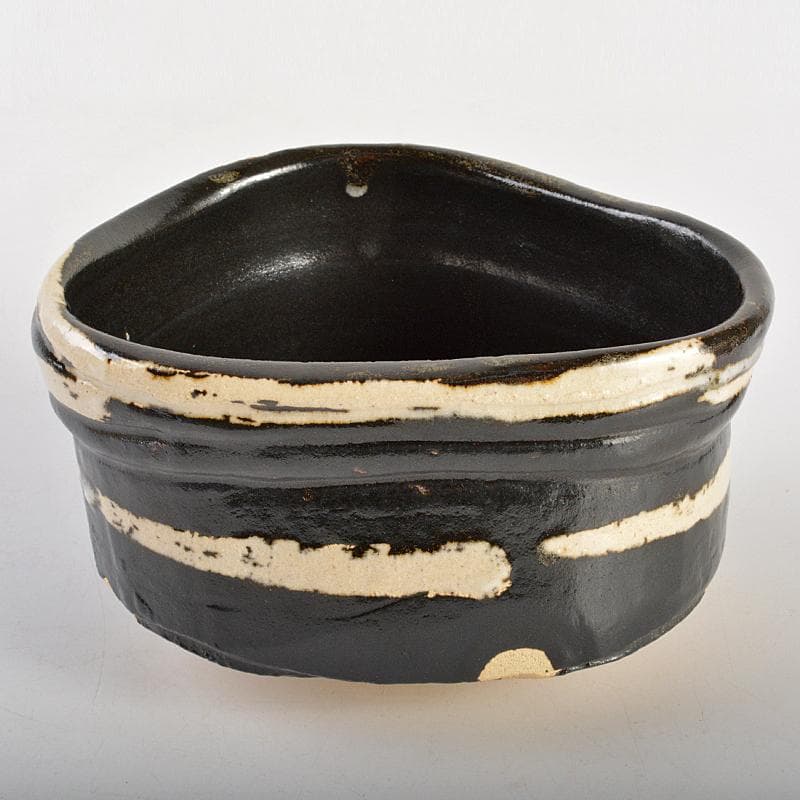 北大路魯山人作　織部焼　於里辺　茶碗　共布共箱　M　R7472