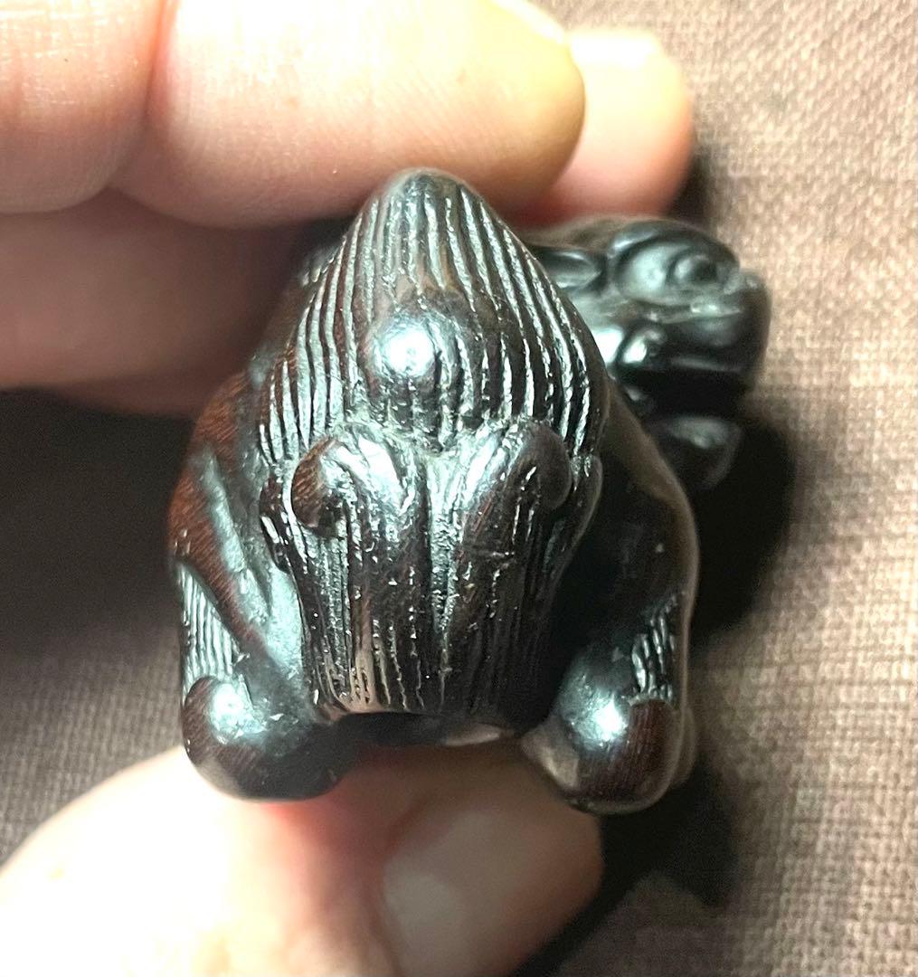 根付 獅子 木製 無銘