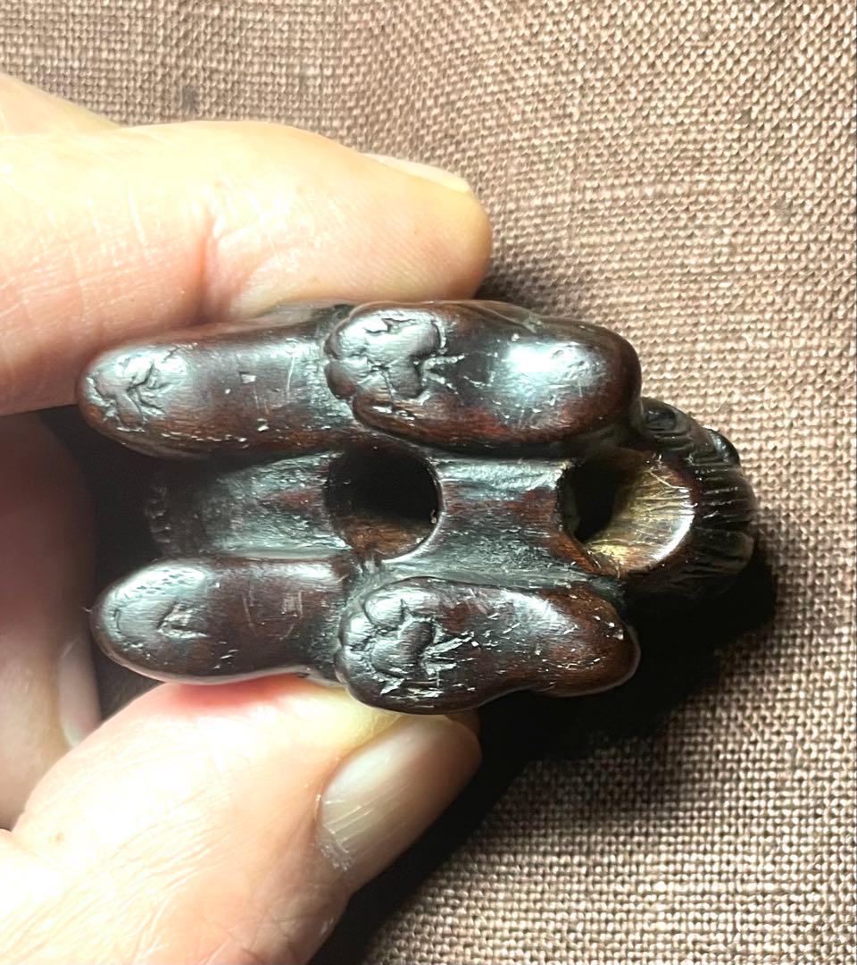 根付 獅子 木製 無銘