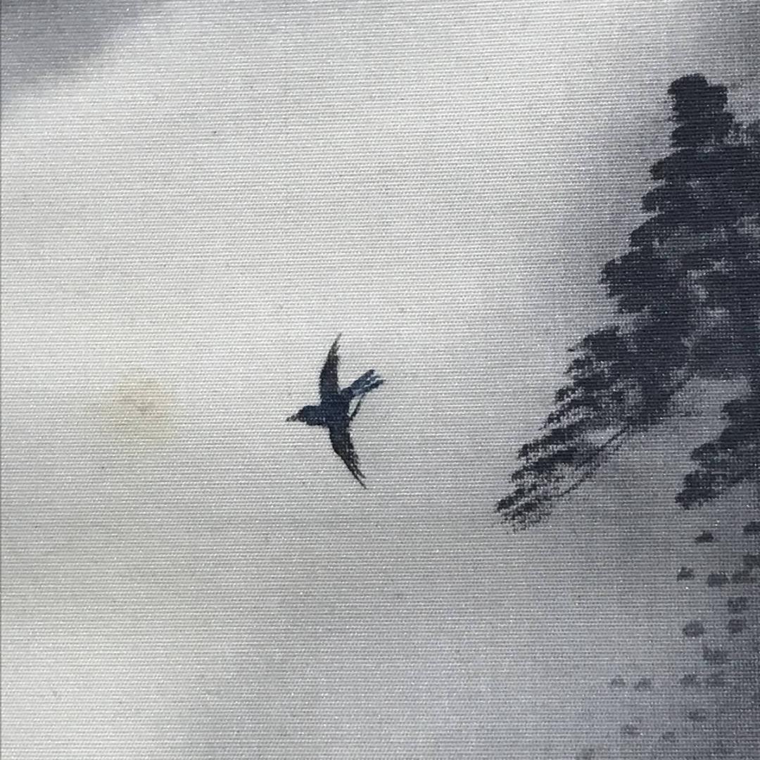 【真作】河野幸崖/探山烟雨/山水図/横物/掛軸/名家伝来/AC-711