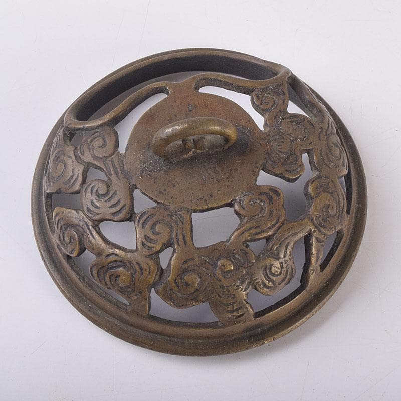 中国　古銅　饕餮文　持ち手付　墨壷　透かし蓋香炉　V　R8871