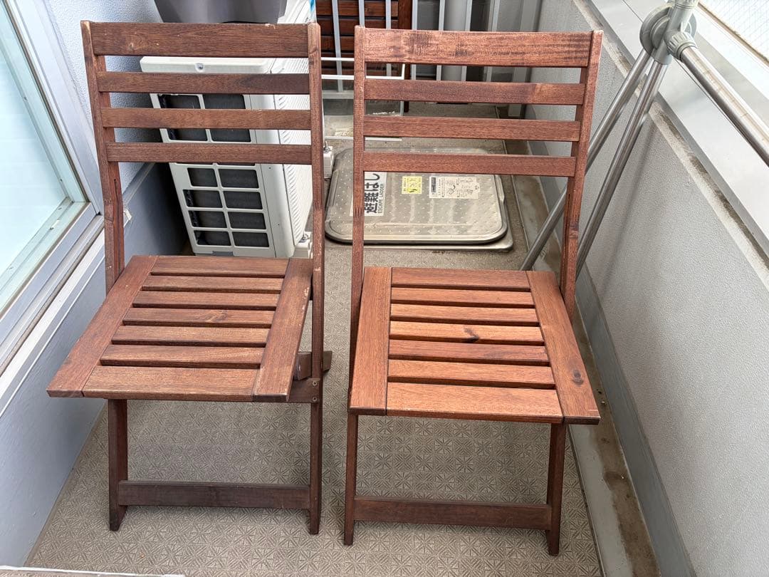 （引き取り可）折りたたみ式木製ガーデンチェア2脚セット