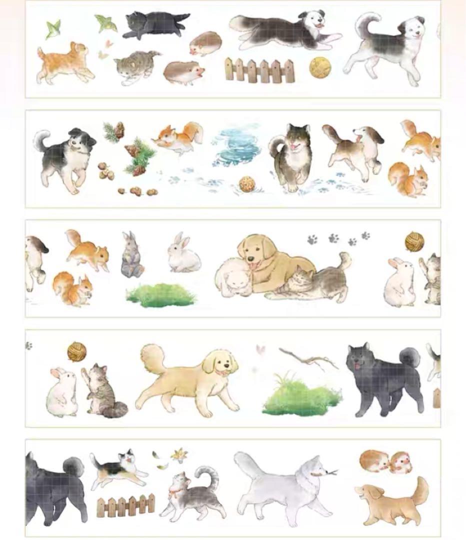 【8762】海外　マステ　5m巻売り　PETカッティング動物　犬　猫　ハリネズミ