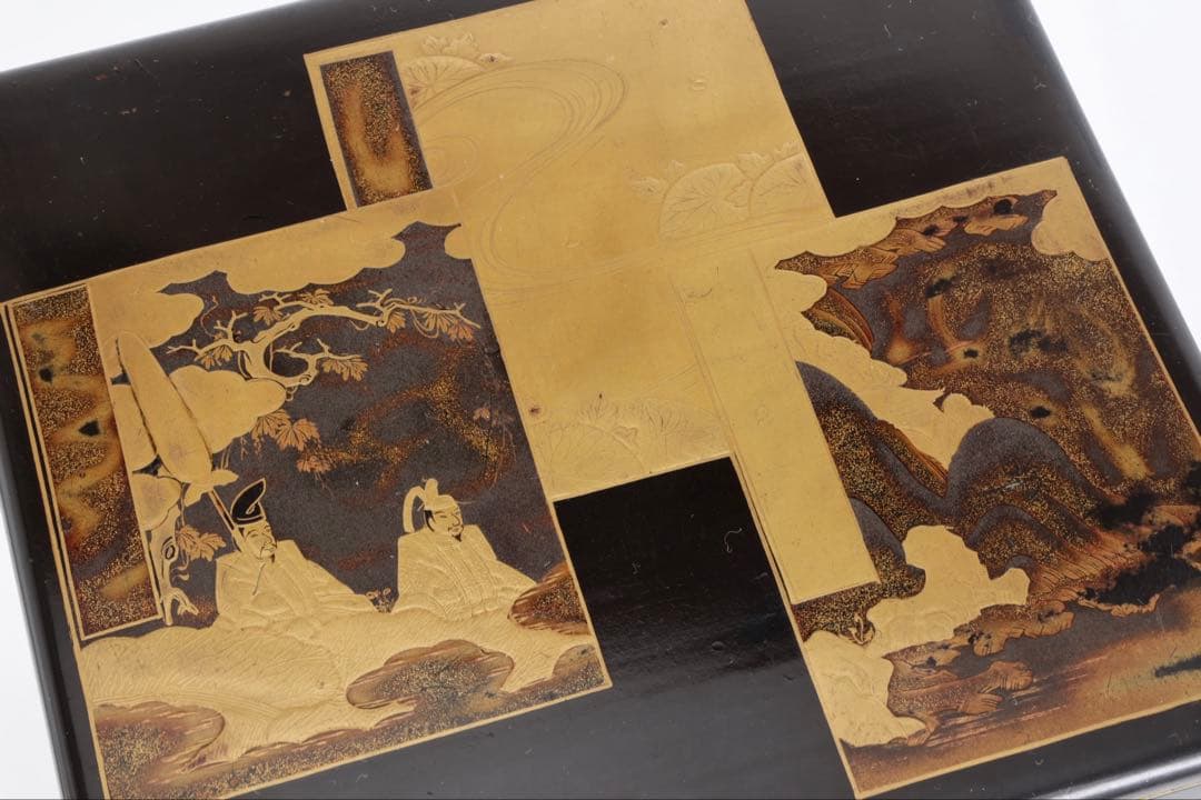 漆塗金蒔絵 野弁当 野点 花見重 重箱 錫製徳利 台付 骨董 古美術漆器 漆