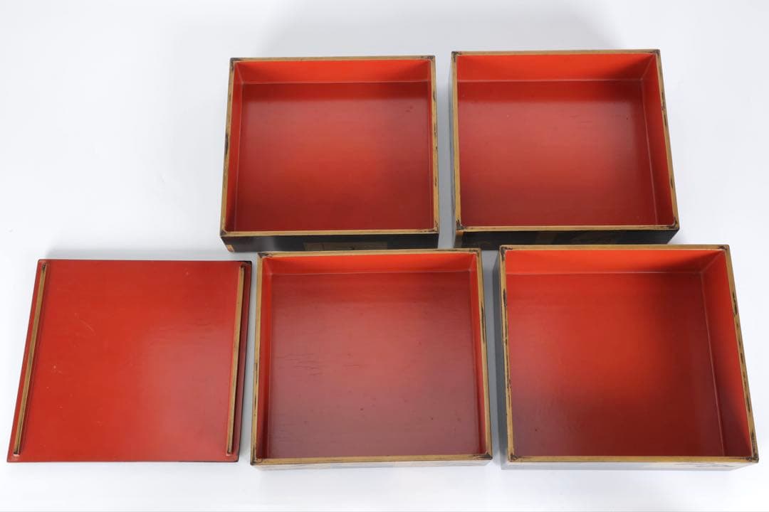 漆塗金蒔絵 野弁当 野点 花見重 重箱 錫製徳利 台付 骨董 古美術漆器 漆