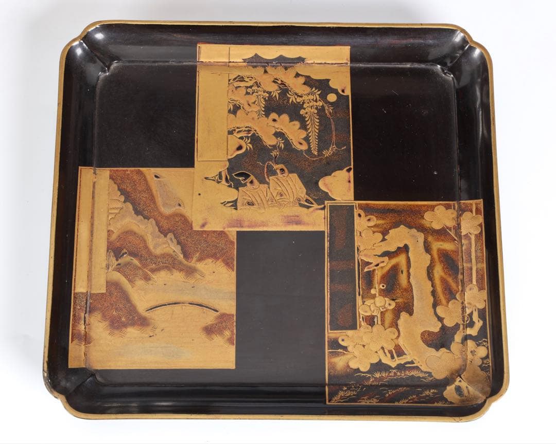 漆塗金蒔絵 野弁当 野点 花見重 重箱 錫製徳利 台付 骨董 古美術漆器 漆