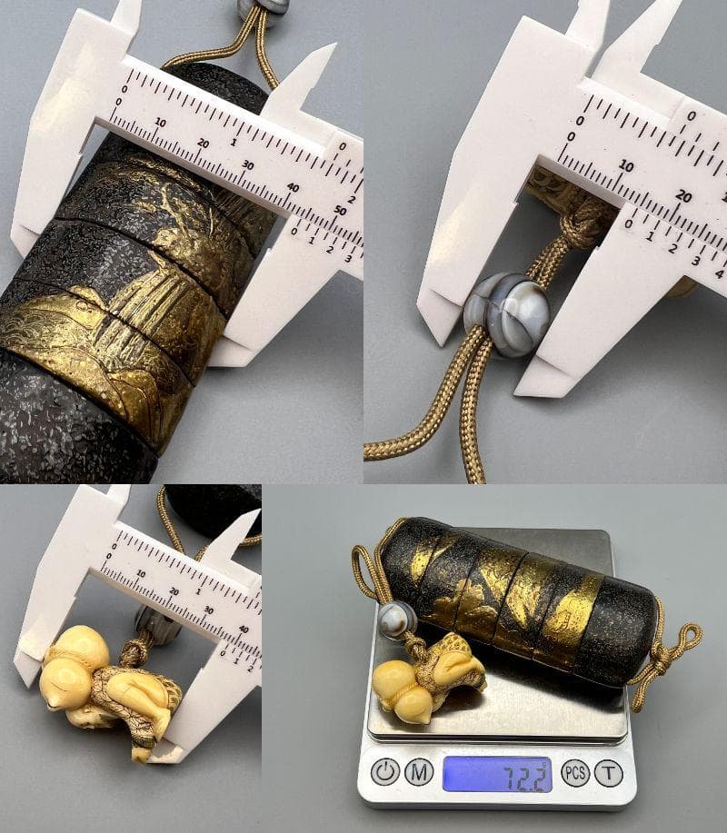 蒔絵五段印籠 風景図蒔絵 金梨地 瓢箪仙人牙根付 瑪瑙 緒締 精細細工 明治時代