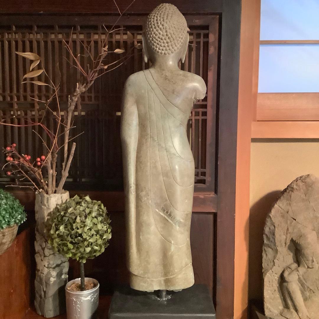 北魏・石仏「阿弥陀如来立像」南北朝時代・北斎・中国古代緑玉・隋極上青石細工彫刻