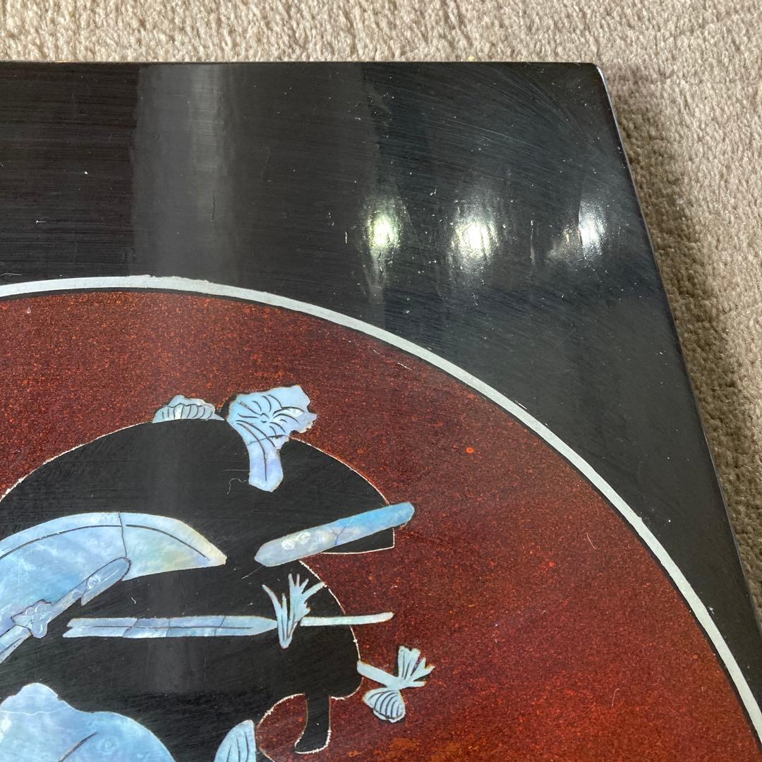 希少 螺鈿 猫を抱いた女性 美人画 浮世絵 天然木 漆器 古画 アンティーク