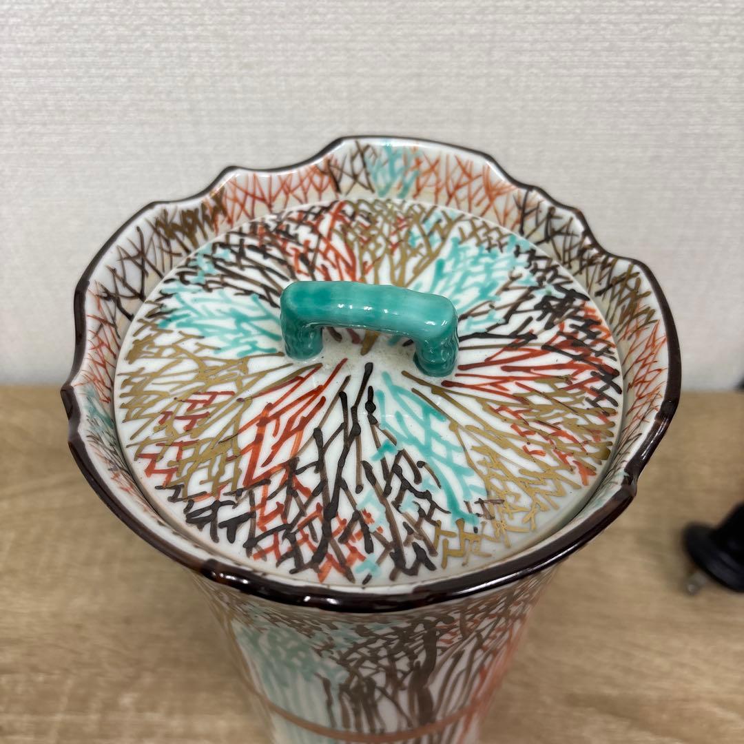 茶道用　水指 水指　平安　手塚祥堂造 金彩柴垣文