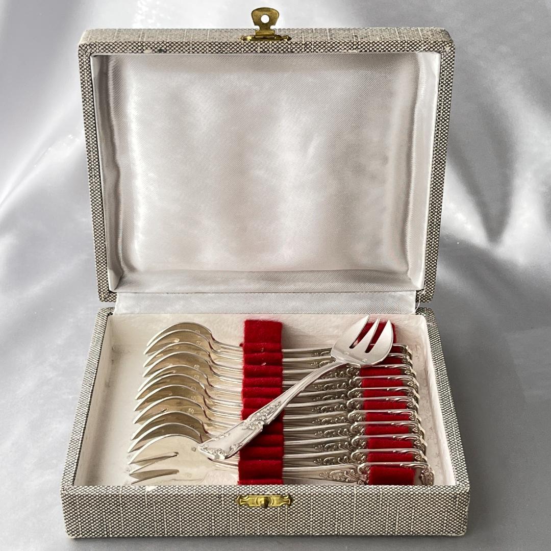 【仏蘭西】アールヌーボー オイスターフォーク 12本 13cm ケース