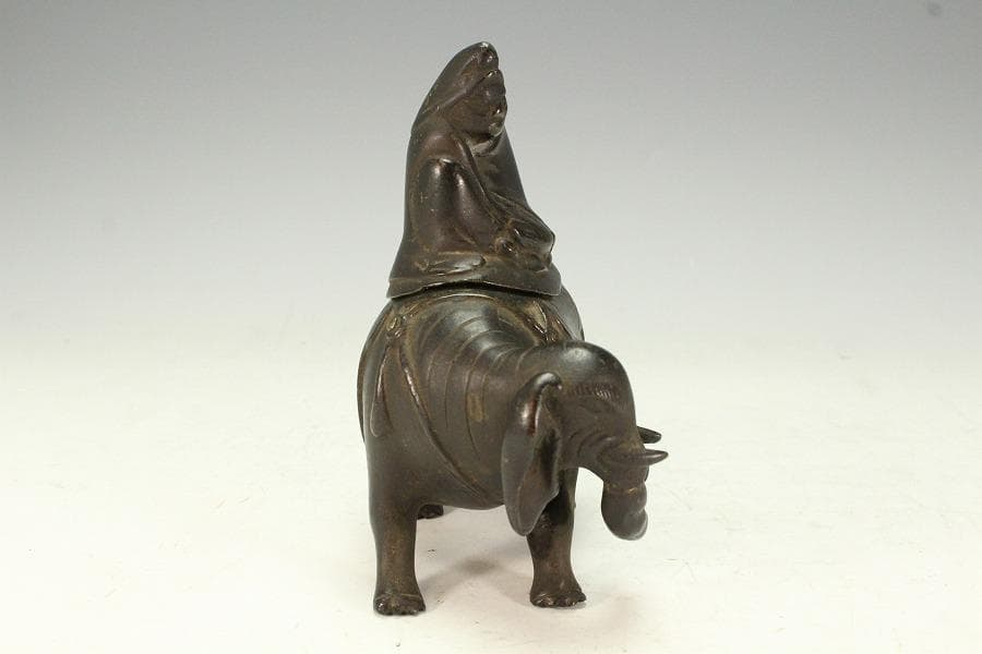 中国美術 古銅 象上達磨大師 香炉(K-XA806)