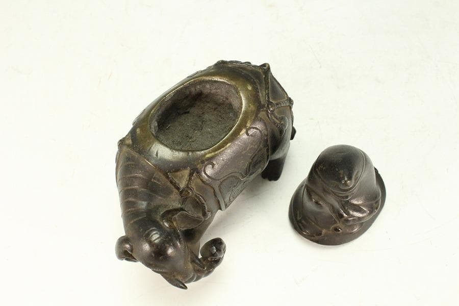 中国美術 古銅 象上達磨大師 香炉(K-XA806)