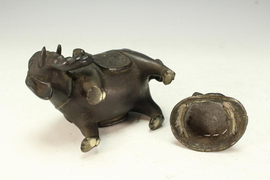 中国美術 古銅 象上達磨大師 香炉(K-XA806)