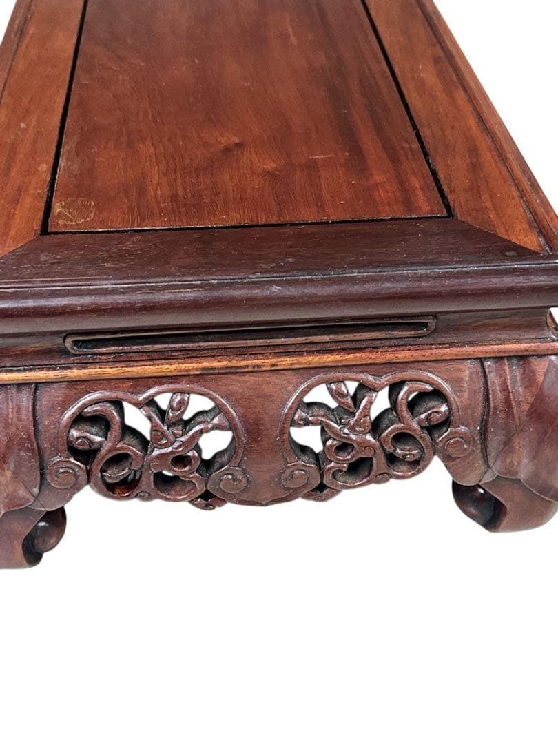 美品　レトロ　唐木花梨透かし彫り花台/盆栽台