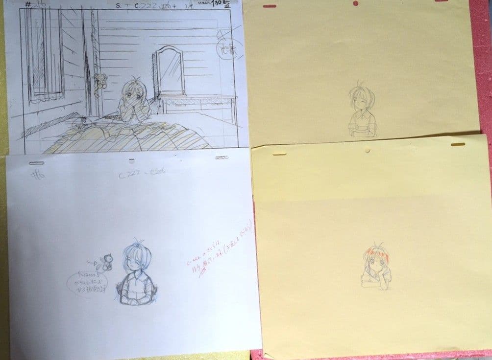 カードキャプターさくら　セル画　原画セット（さくら直筆原画＆現場レイアウト）