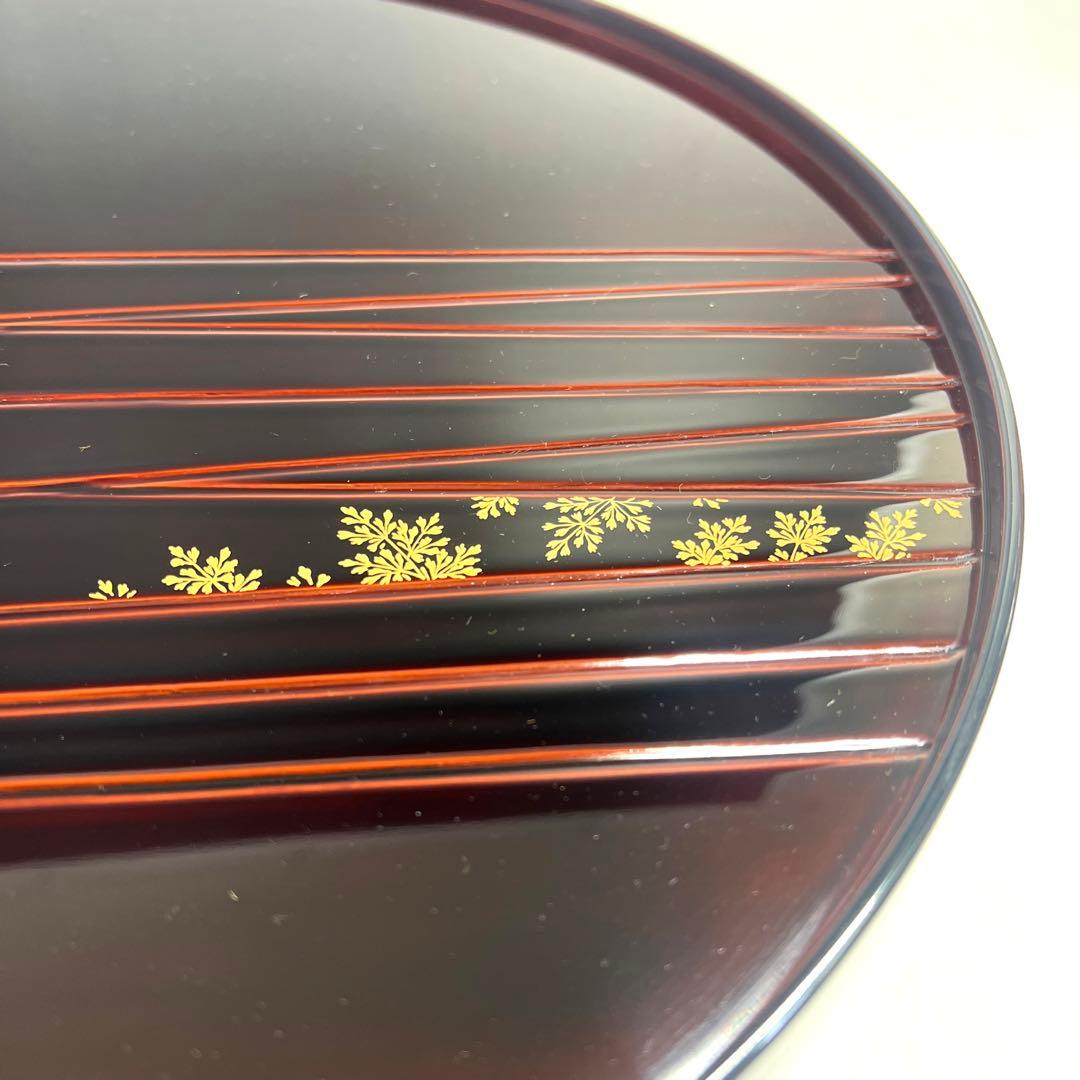 輪島屋謹製  信夫沈金蒔絵  半月盆  溜塗  五客揃