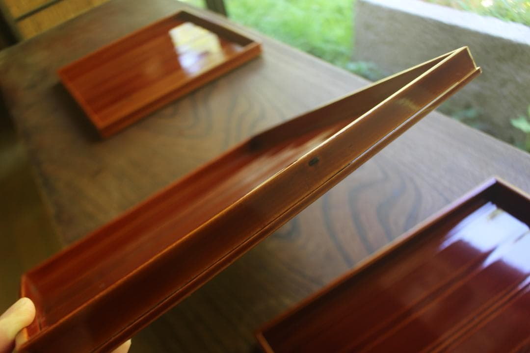 デッドストック！春慶塗の入れ子四方折敷大中小セット（検懐石盆お盆お膳