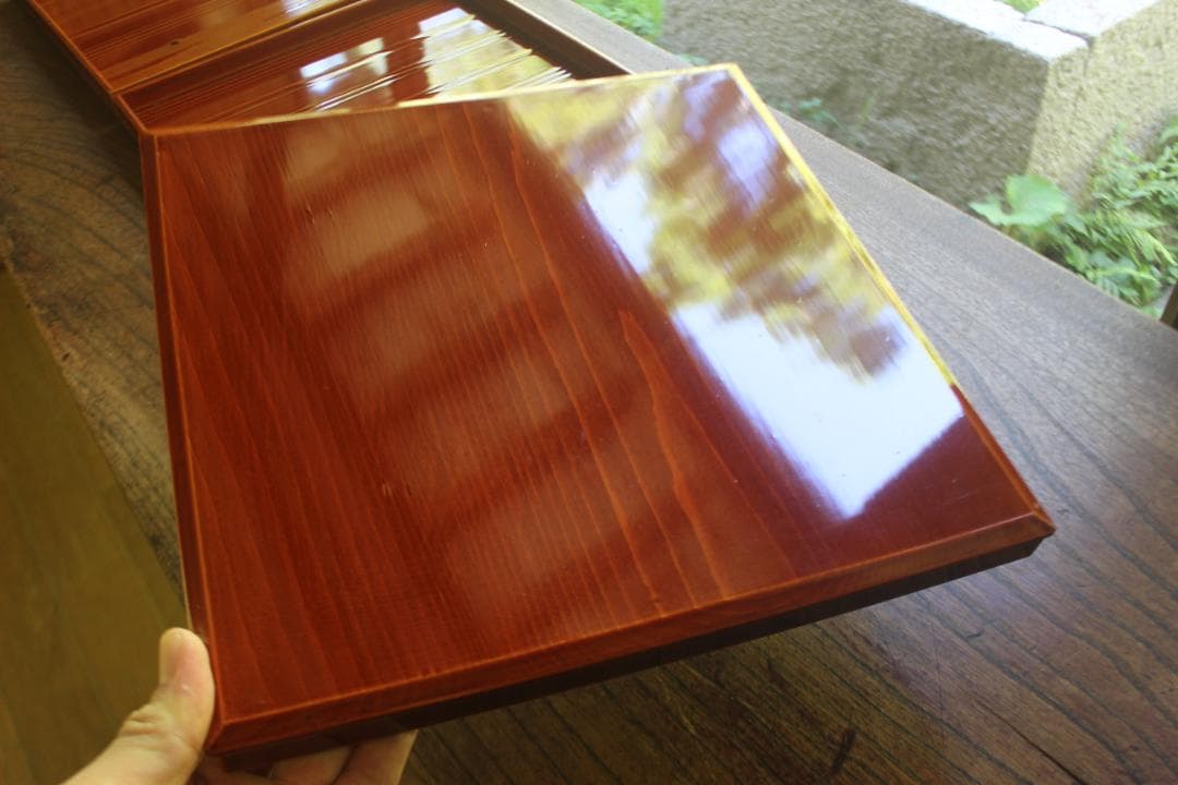 デッドストック！春慶塗の入れ子四方折敷大中小セット（検懐石盆お盆お膳