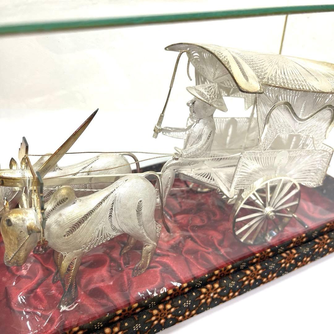 【希少】ヴィンテージ工芸品< 牛車と牛　銀線細工>シルバー925