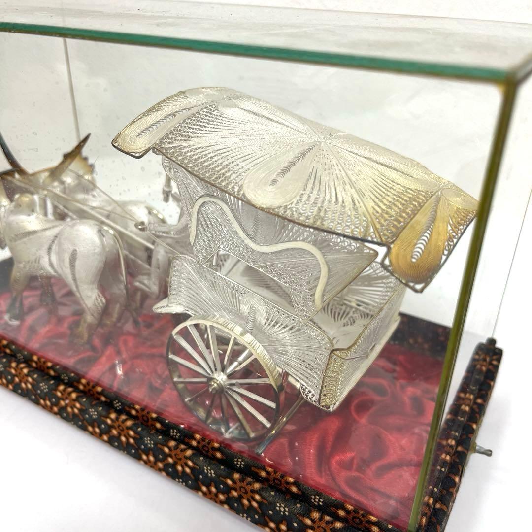 【希少】ヴィンテージ工芸品< 牛車と牛　銀線細工>シルバー925
