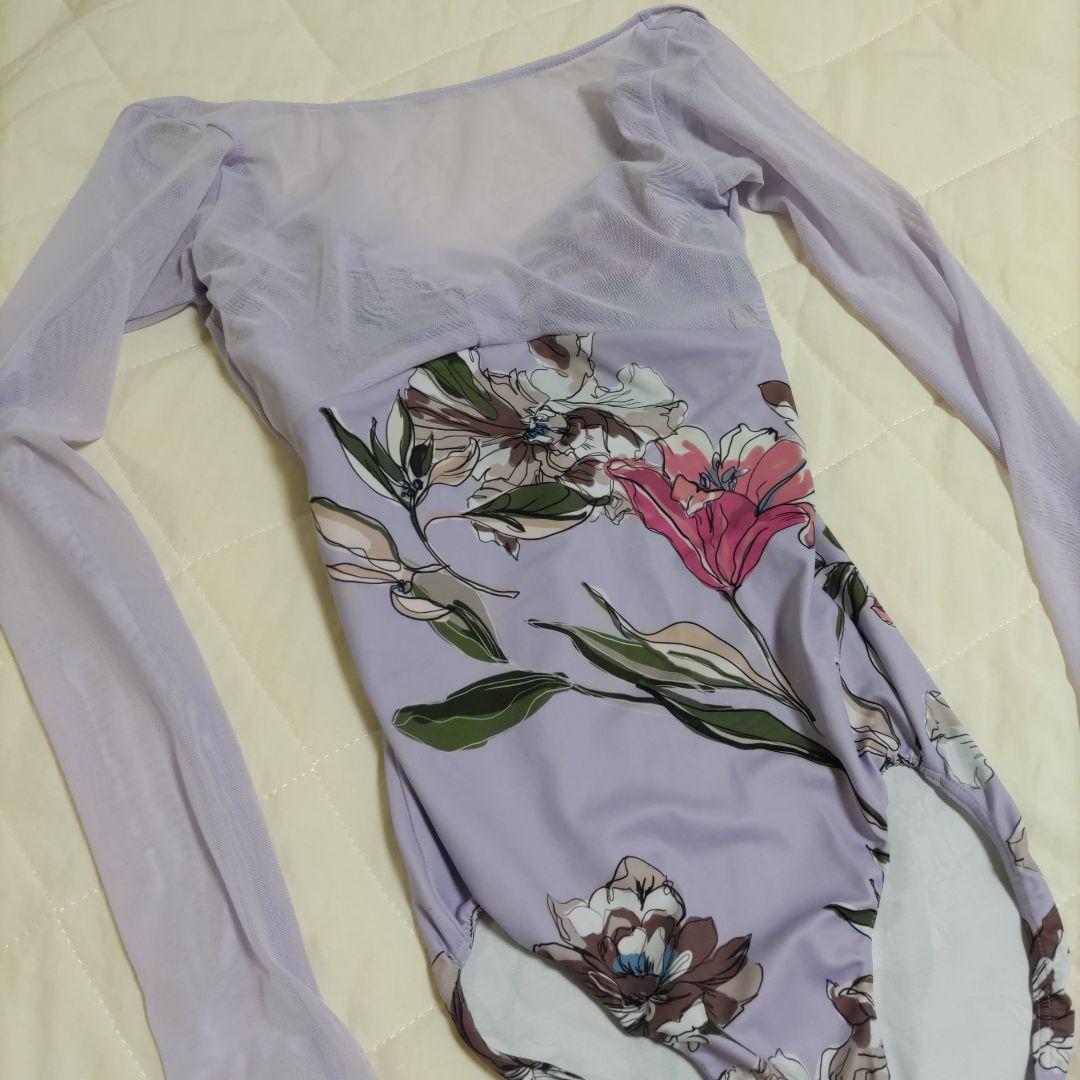 stina 花柄 長袖レオタード ラベンダー