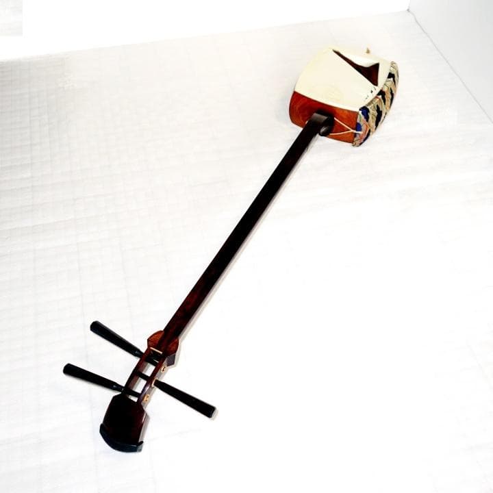 三味線　正寸　三ツ折　中棹　紫檀　丸打胴　弦なし　皮破れ