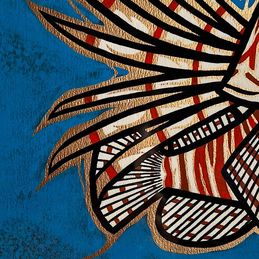 唯一無二のハナミノカサゴ｜額縁付き 絵画 原画 魚の絵 イラスト ドローイング