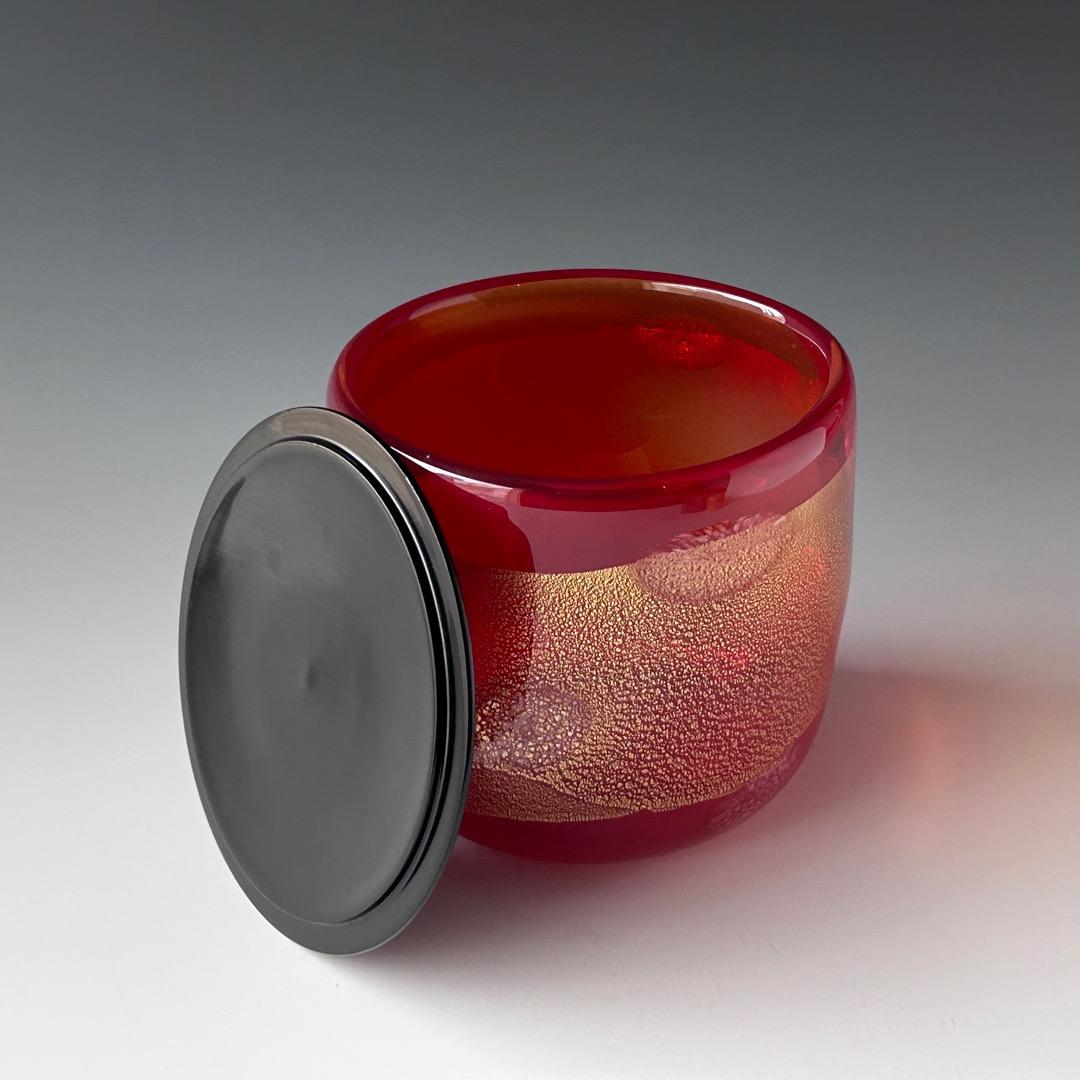 茶道具　金彩　ガラス　水指　銘「花火」石橋忠三郎　共箱　工芸　夏　茶会