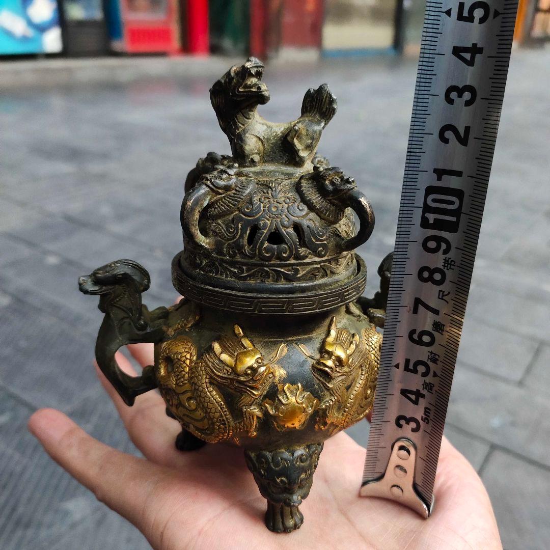 銅 細工 二龍戯珠薫香炉 香道具 仏具 工芸品 美術品 置物