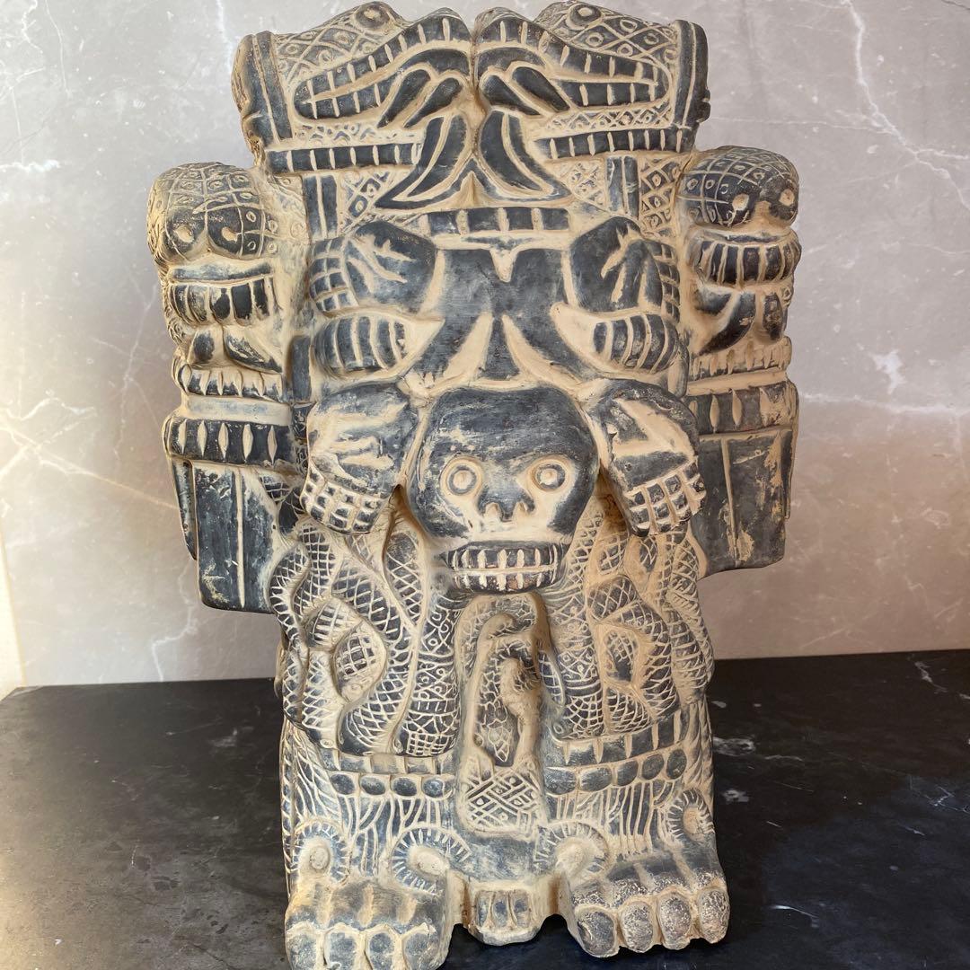 高36cm アステカ神話の地母神コアトリクエの像　インテリア　メキシコ工芸品