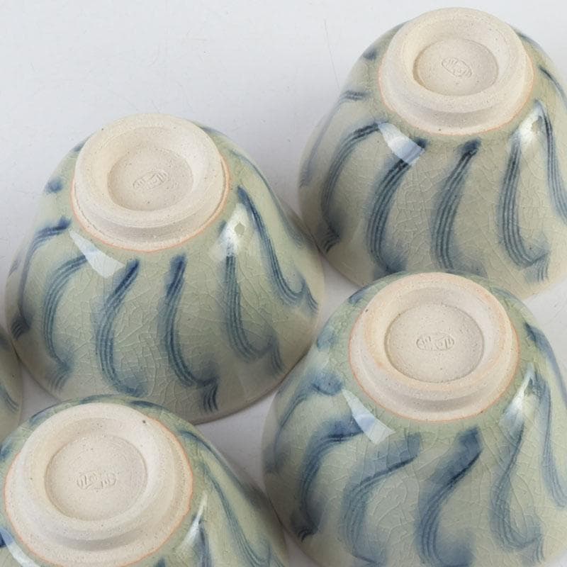 茶道具　御深井焼　南山窯　田沼春ニ作　染付　汲出茶碗　五客　共箱　V　9298